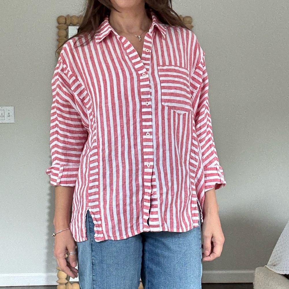 Vineyard Vines Red Striped Wekend Linen Shirt